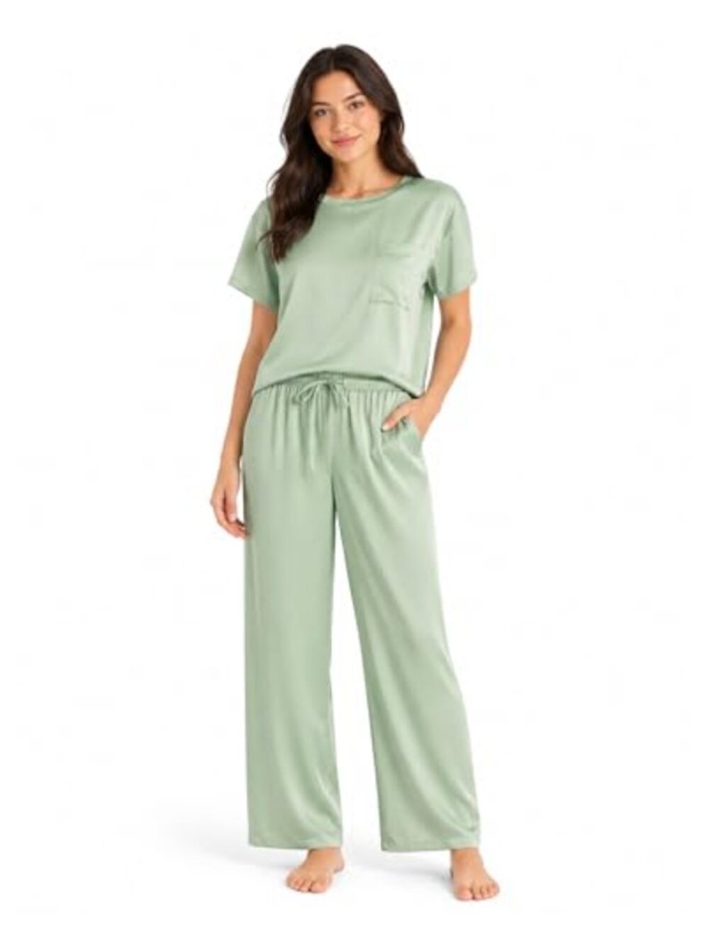 Matte Satin Pajama Set Short Sleeve Pants Sleepwear